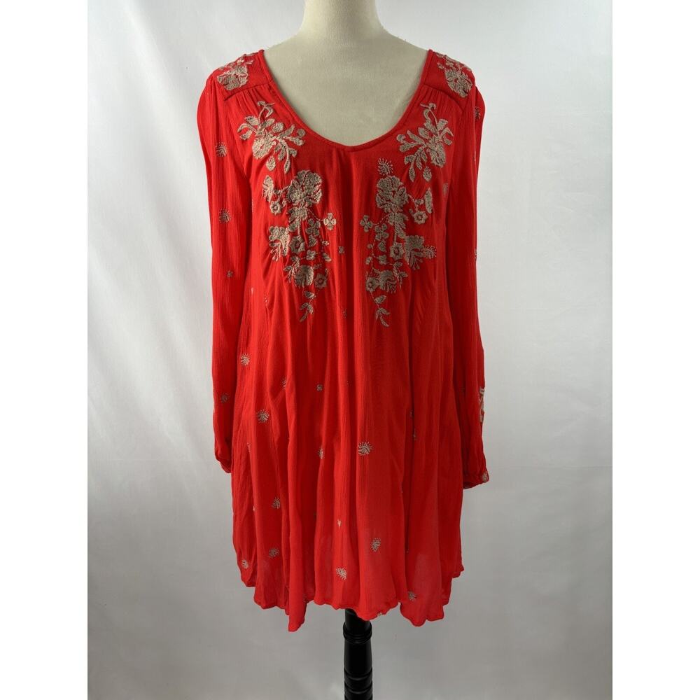 Free People Sweet Tennessee Mini Dress Red Small Embroidered Boho V-neck